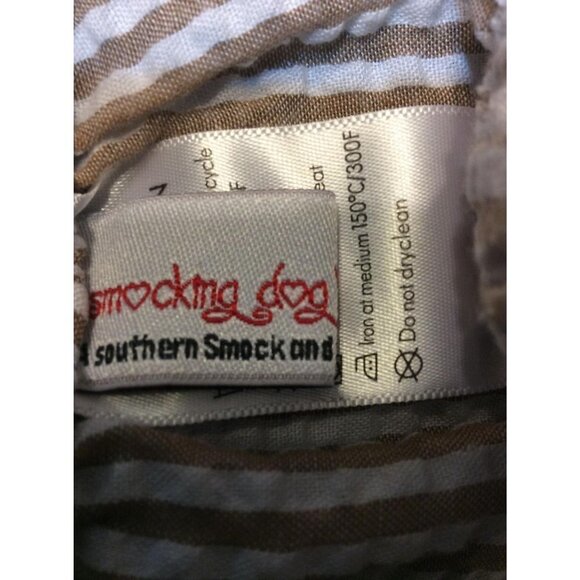 Smocking Dog Girl Striped Elastic Waist Short Size 3 Beige Cotton - Picture 3 of 4